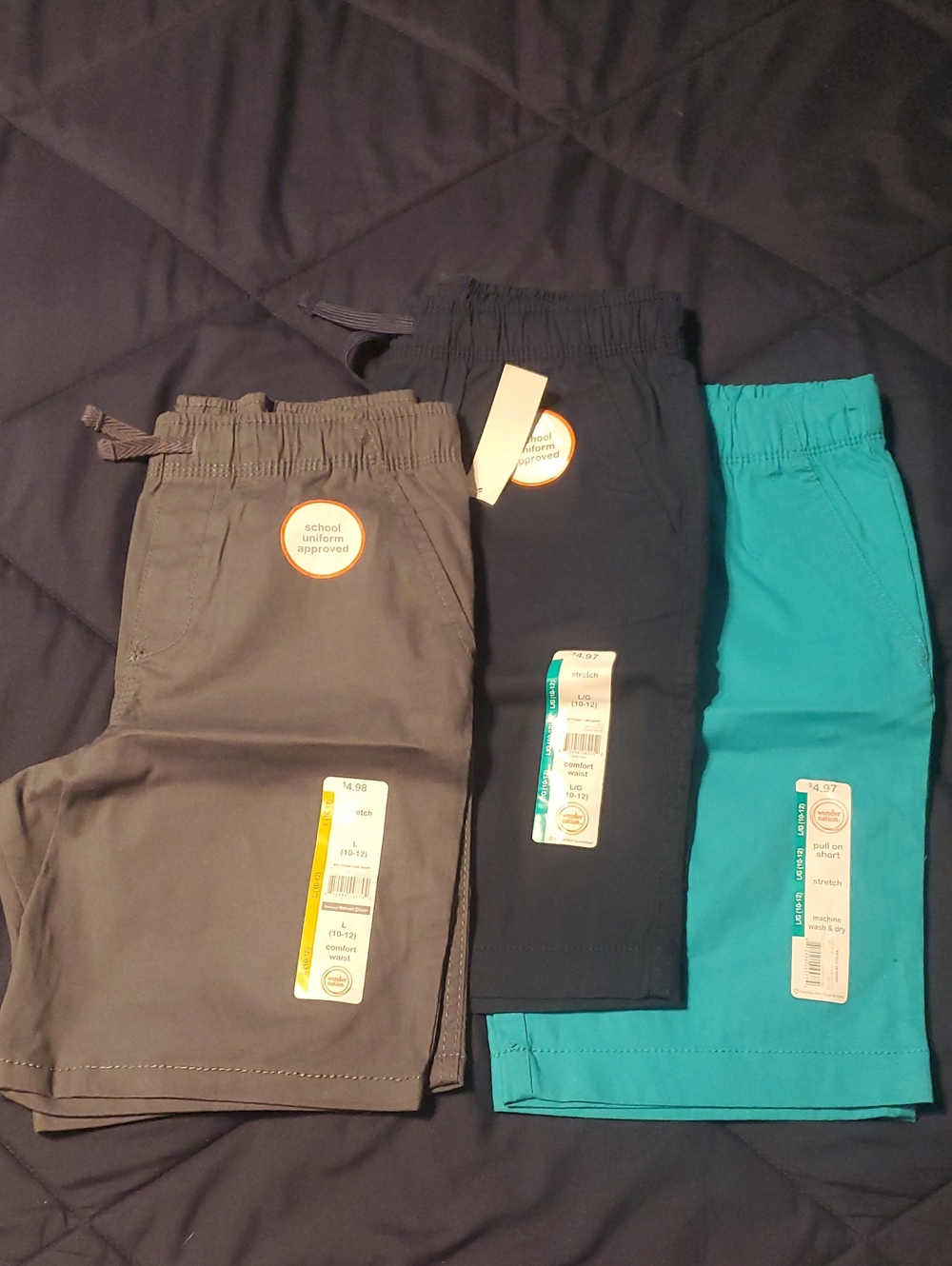wonder nation School-Approved Pull-On Shorts in Gray, Navy & Teal